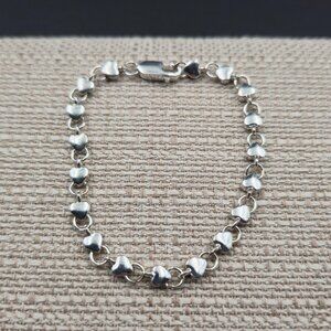 7.5 Inch Sterling Silver Hearts Love Rustic Worn Bracelet A6547